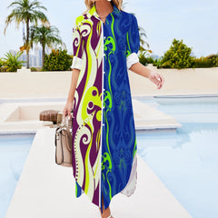 Button Neck Long Sleeve Shirt Dress