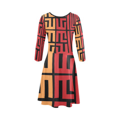 Women's 3/4 Sleeve Round Neck Sundress(Model D23)