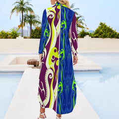 Button Neck Long Sleeve Shirt Dress