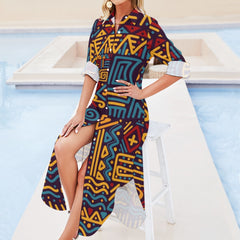 Button Neck Long Sleeve Shirt Dress