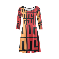 Women's 3/4 Sleeve Round Neck Sundress(Model D23)