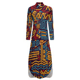 Button Neck Long Sleeve Shirt Dress