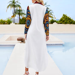 Button Neck Long Sleeve Shirt Dress