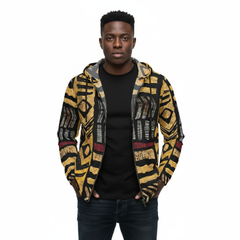 Men’s African Print Full Zip Hoodie – All-Over Tribal Pattern Fashion Jacket