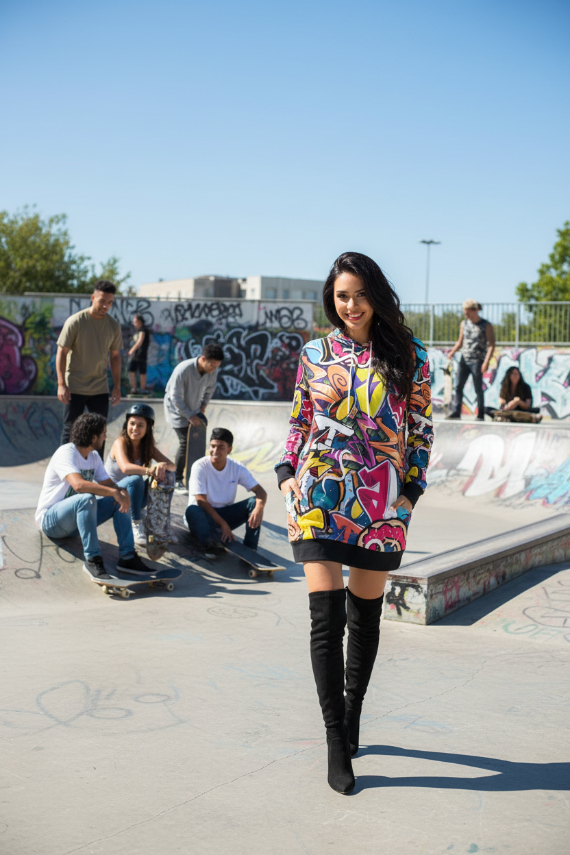 Comfort in Motion: The Women’s All-Over Print Hoodie Mini Dress