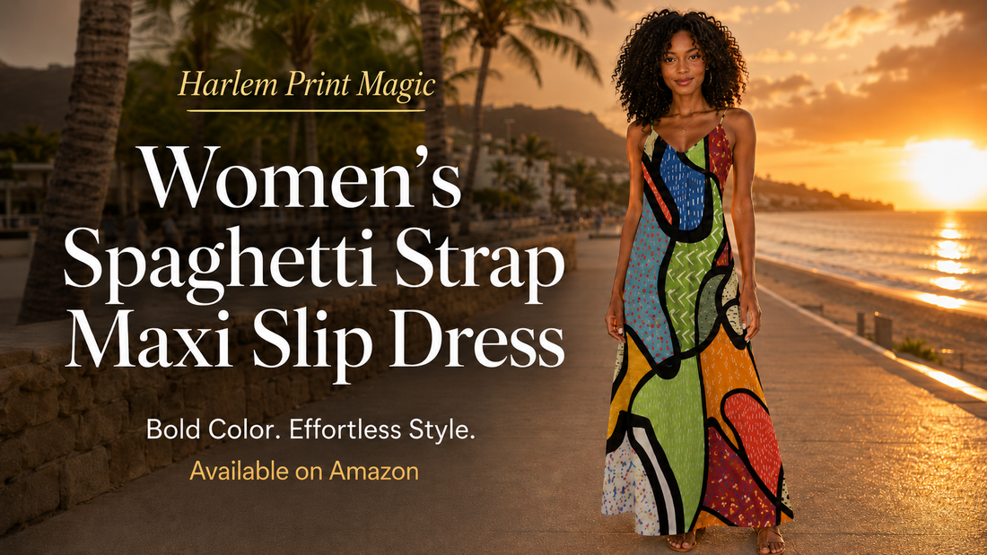 Harlem Print Magic Women’s Spaghetti Strap Maxi Slip Dress: Bold Color Meets Effortless Style