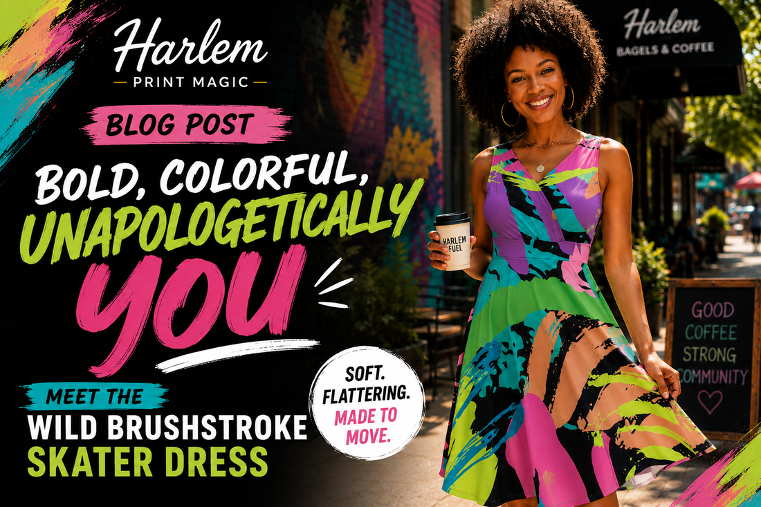 Bold, Colorful, and Made to Move: Meet the Harlem Print Magic Wild Brushstroke Skater Dress