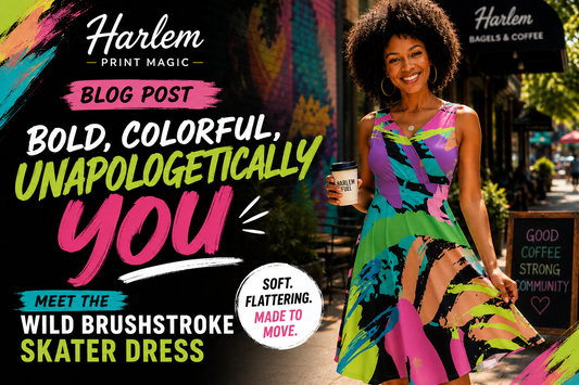Bold, Colorful, and Made to Move: Meet the Harlem Print Magic Wild Brushstroke Skater Dress