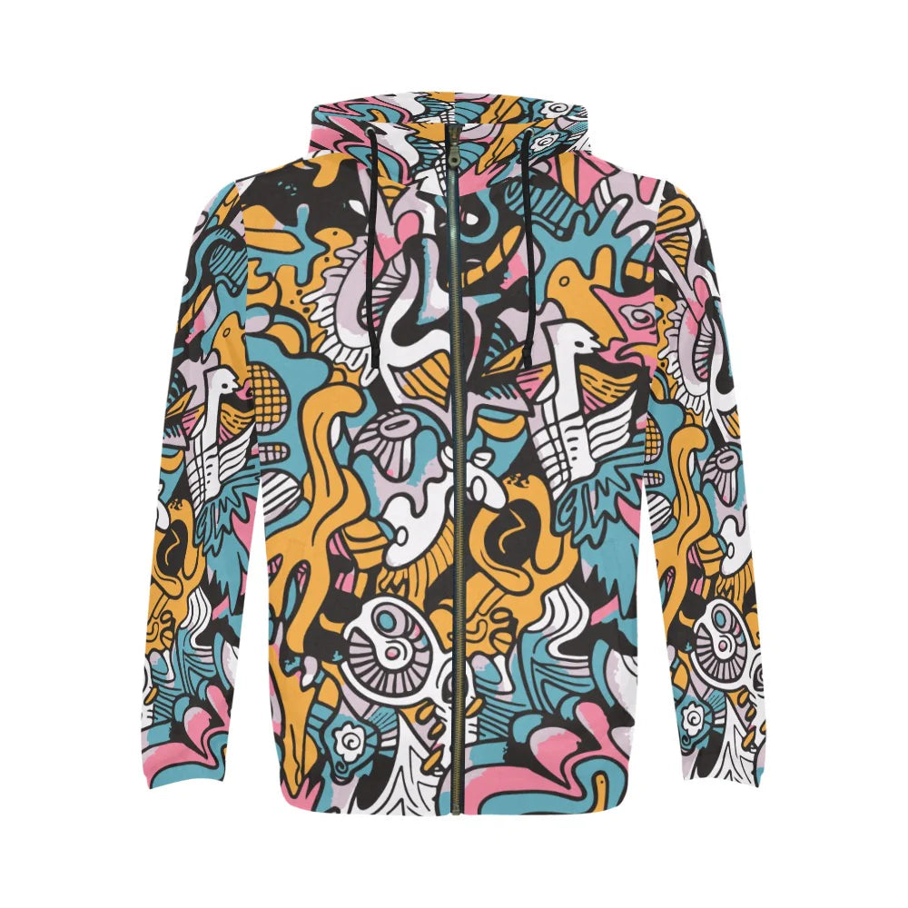 Men’s All Over Print Full-Zip Hoodie (Model H14)