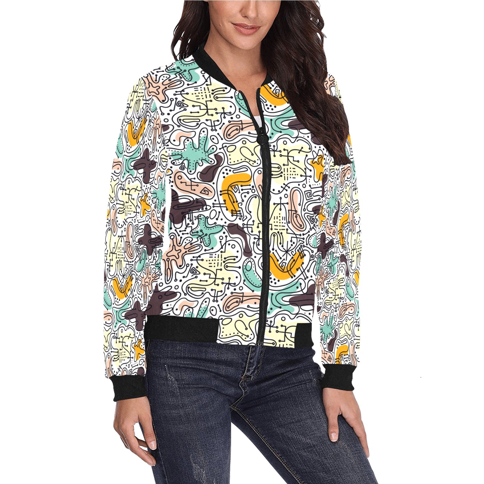 Blouson bomber imprimé intégral pour femme (Modèle H36)