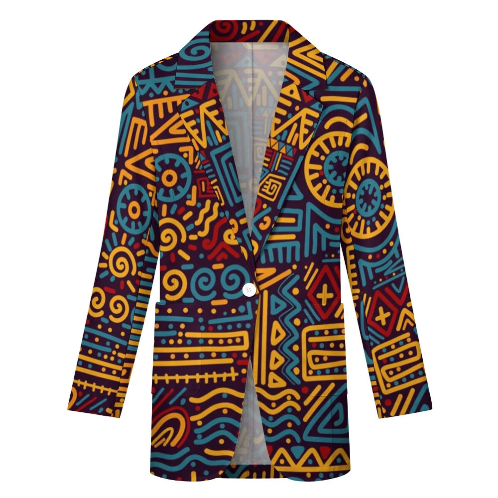 Women's Afro-Centric Geometric Print Blazer Jacket