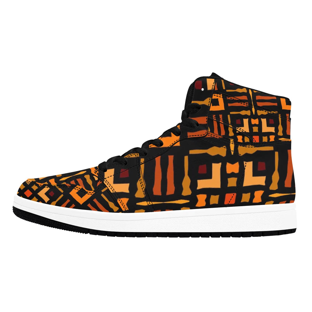 Men’s African Print High Top Sneakers – Bold Tribal Pattern Streetwear Shoes (2)