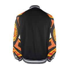 New Men's Striped Trim Bomber Jacket (H21)【Type】95% Polyester and 5% spandex, for men, All-Over Printing. The neckline, cuffs and hem are available in black and red 