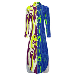 Button Neck Long Sleeve Shirt Dress