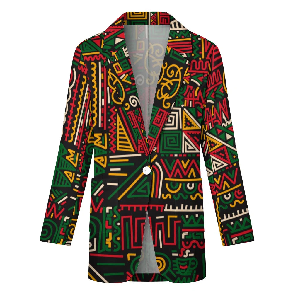 Women's Afro-Centric Geometric Print Blazer Jacket