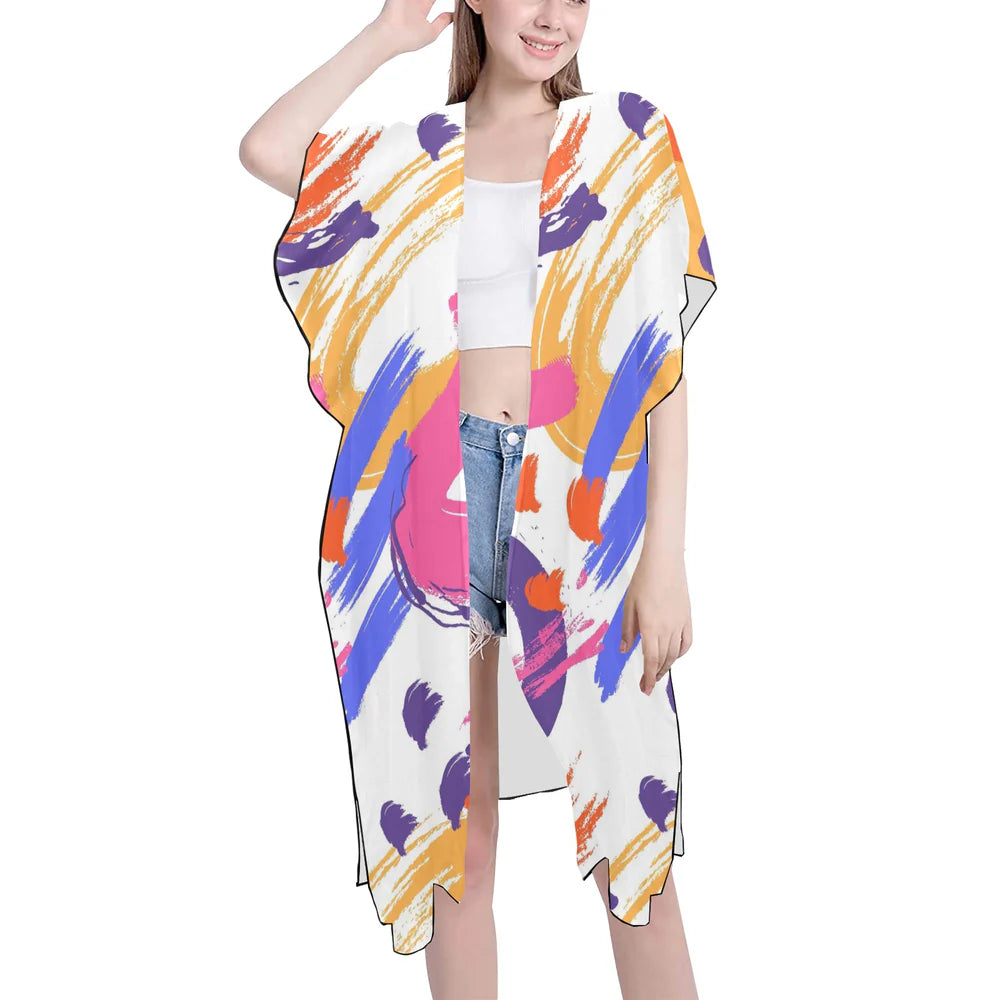 Mid-Length Side Slits Chiffon Cover Up (H50)