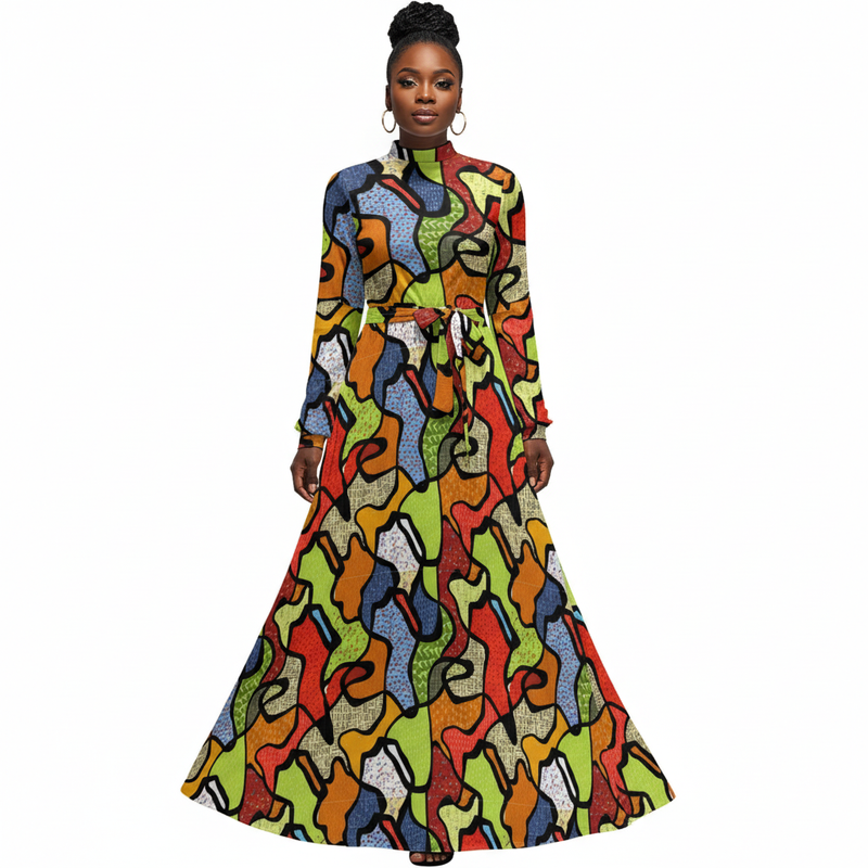 Robe à manches longues et col montant pour femme