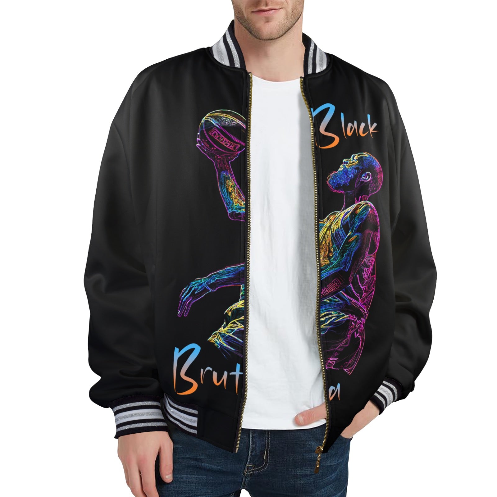 New Men's Striped Trim Bomber Jacket