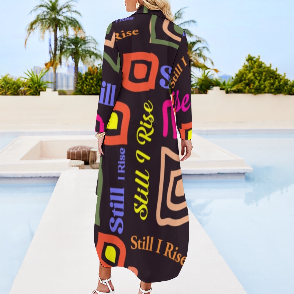 Button Neck Long Sleeve Shirt Dress