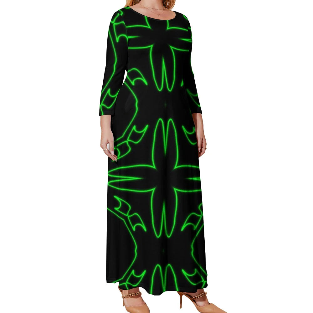 Pluss Size Loose Crew Neck Long Sleeve Dress