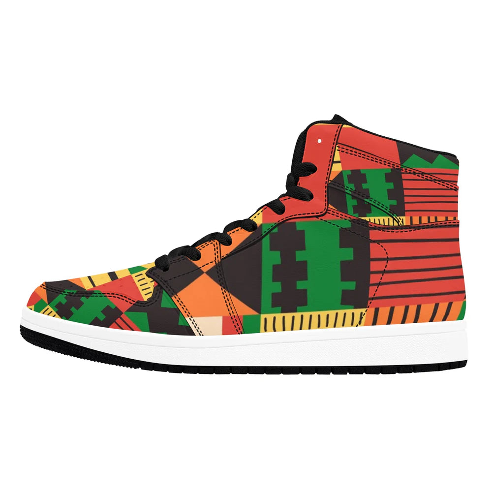 Men’s African Print High Top Sneakers – Bold Tribal Pattern Streetwear Shoes (2)