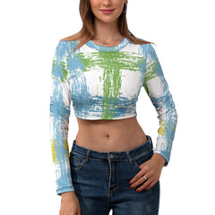 Women's Long Sleeve Round Neck Crop Top