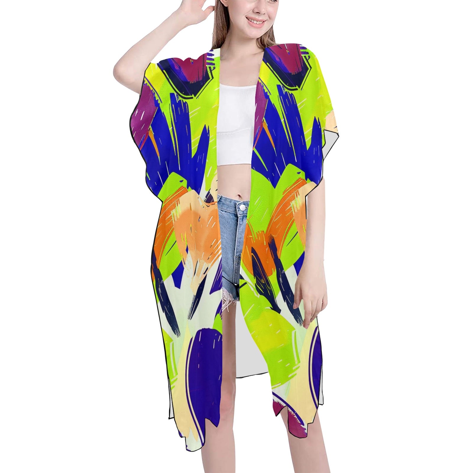 Women's Mid-Length Side Slits Chiffon Cover Up (H50)