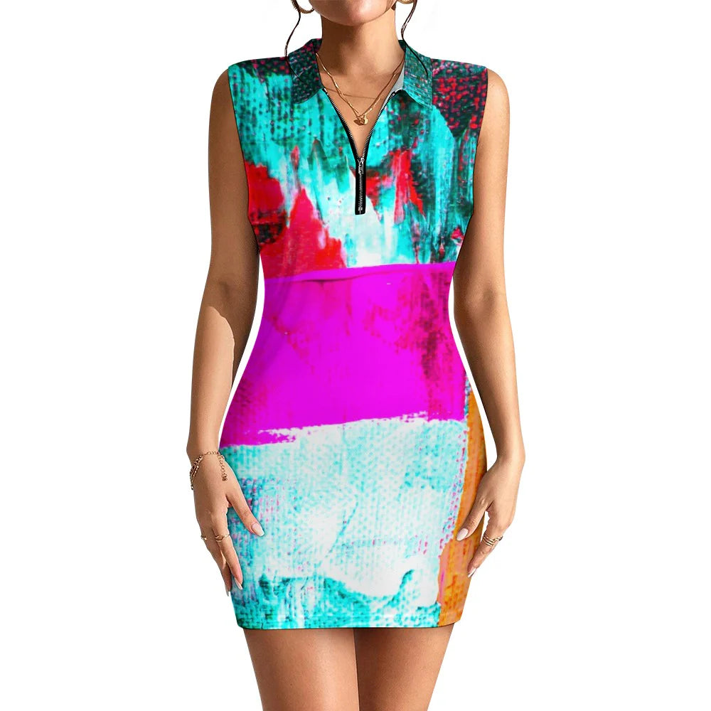 Women's Short Sleeve Dress with Short Zipper