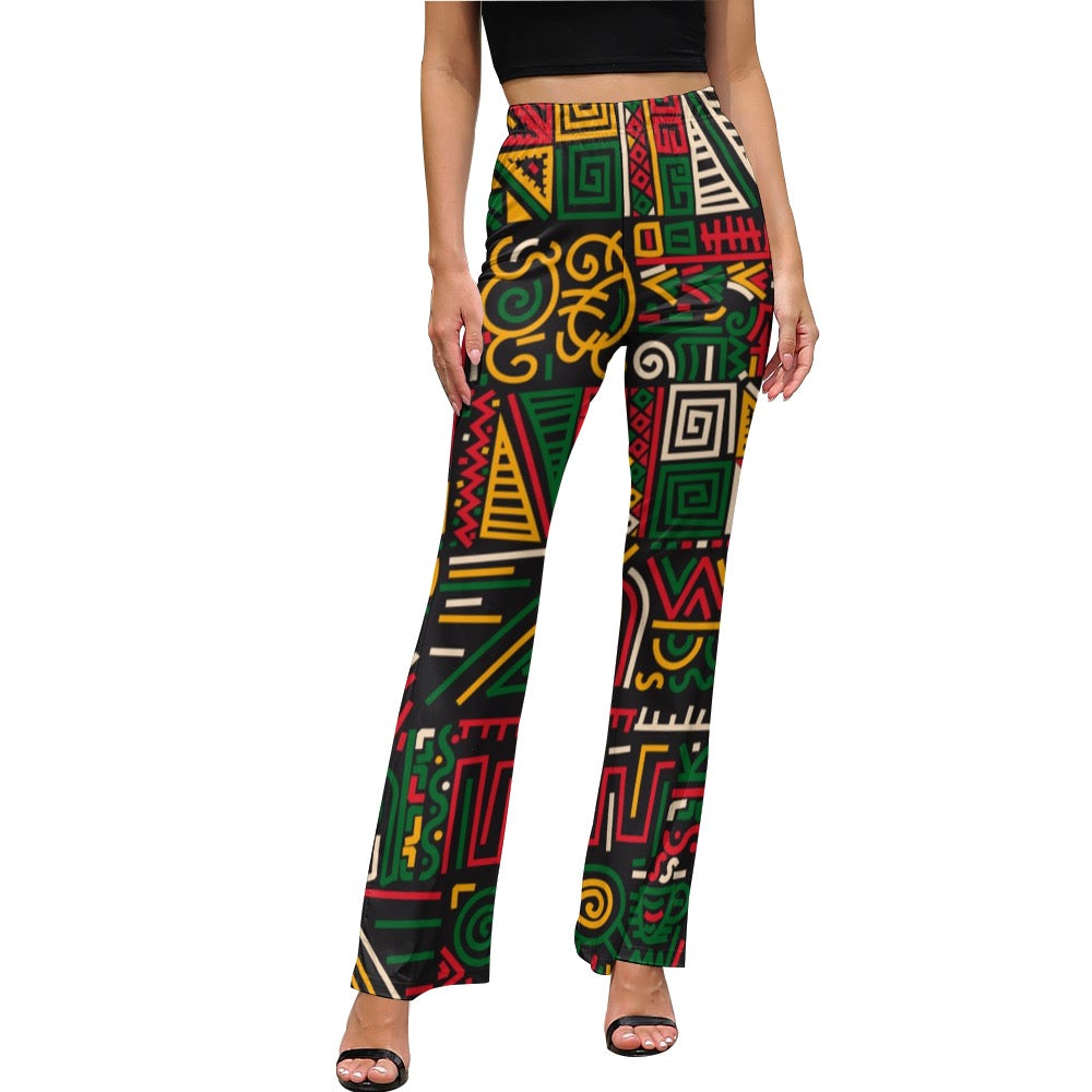 AfroCentrc Pattern  Black culture Black History Harlem Renaissance LP Flared Pants( Harlem Print Magic)