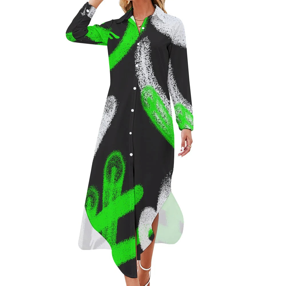 Women's Button Front Long Sleeve Collared Dress