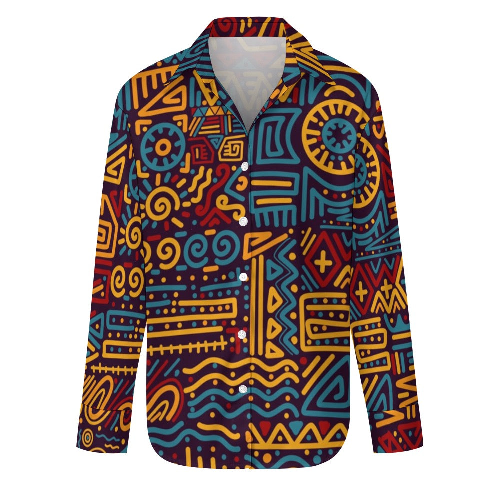 AfroCentrc Pattern  Black culture Black History Harlem Renaissance Women's long sleeved lining ( Harlem Print Magic)