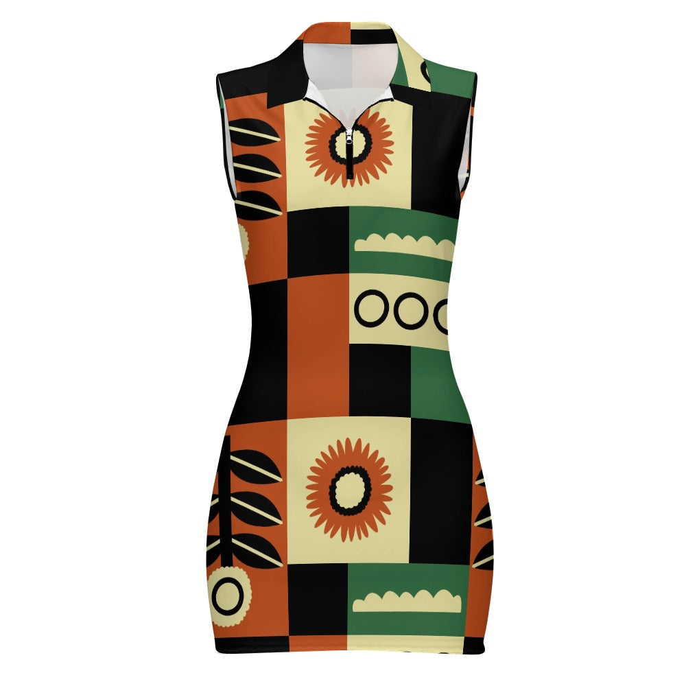 Women's Short Sleeve Dress with Short Zipper