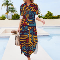 Button Neck Long Sleeve Shirt Dress