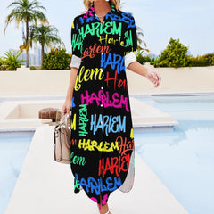 Button Neck Long Sleeve Shirt Dress