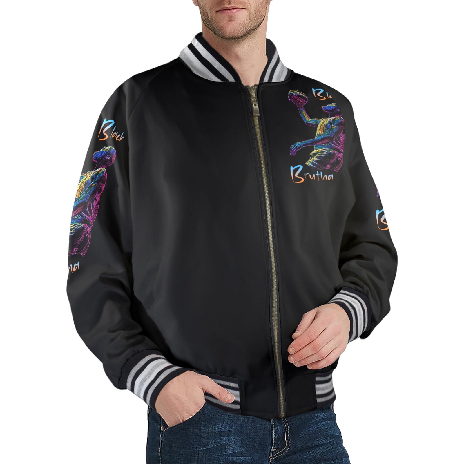 New Men's Striped Trim Bomber Jacket