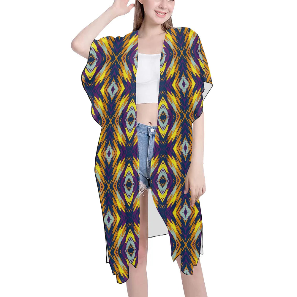 Mid-Length Side Slits Chiffon Cover Up (H50)