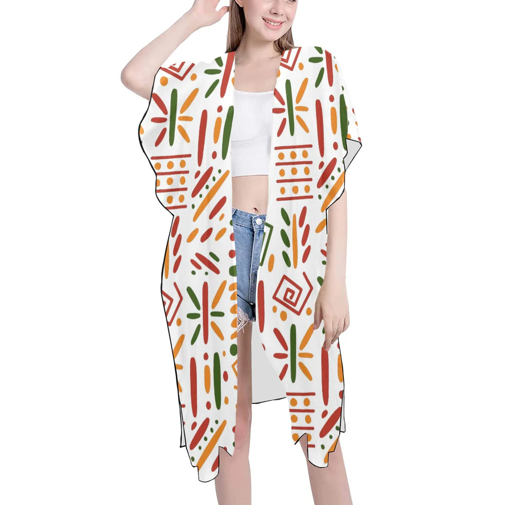 Mid-Length Side Slits Chiffon Cover Up (H50)