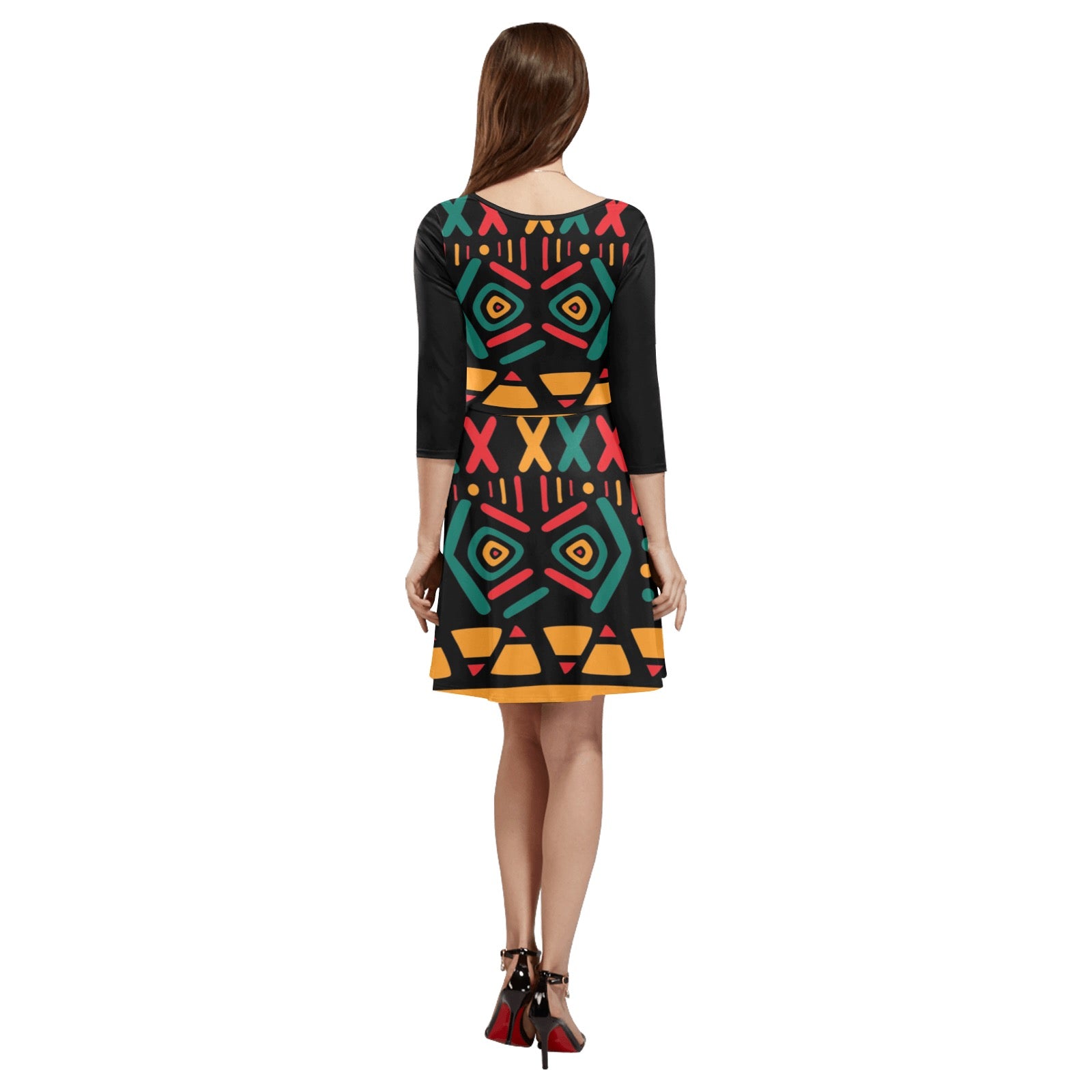Women's 3/4 Sleeve Round Neck Sundress(Model D23)