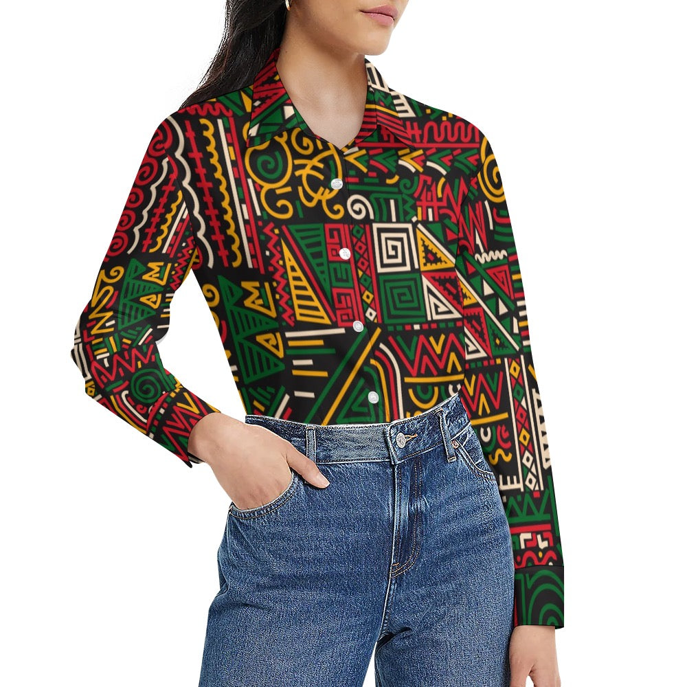 AfroCentrc Pattern  Black culture Black History Harlem Renaissance Women's long sleeved lining ( Harlem Print Magic)