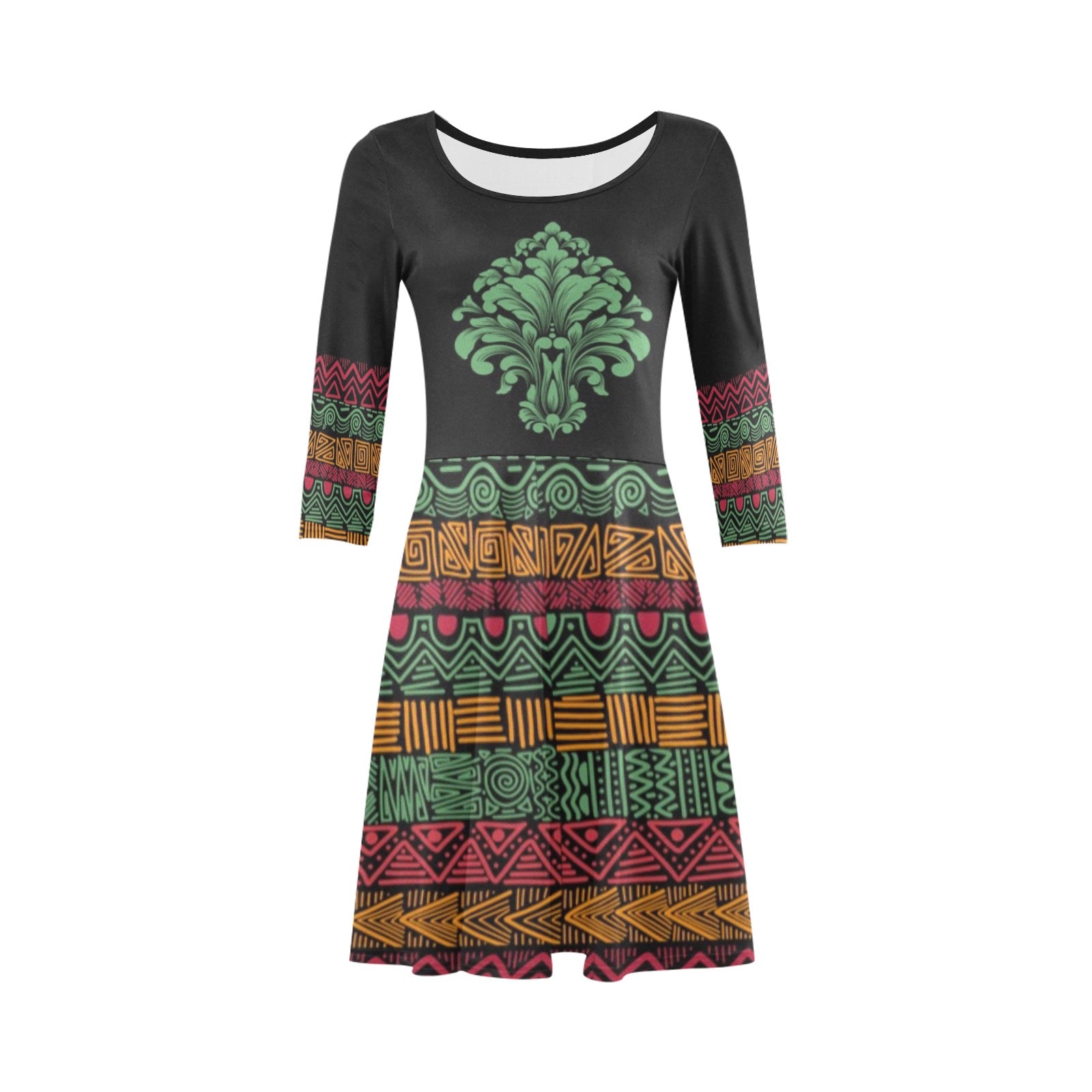 Women's 3/4 Sleeve Round Neck Sundress(Model D23)