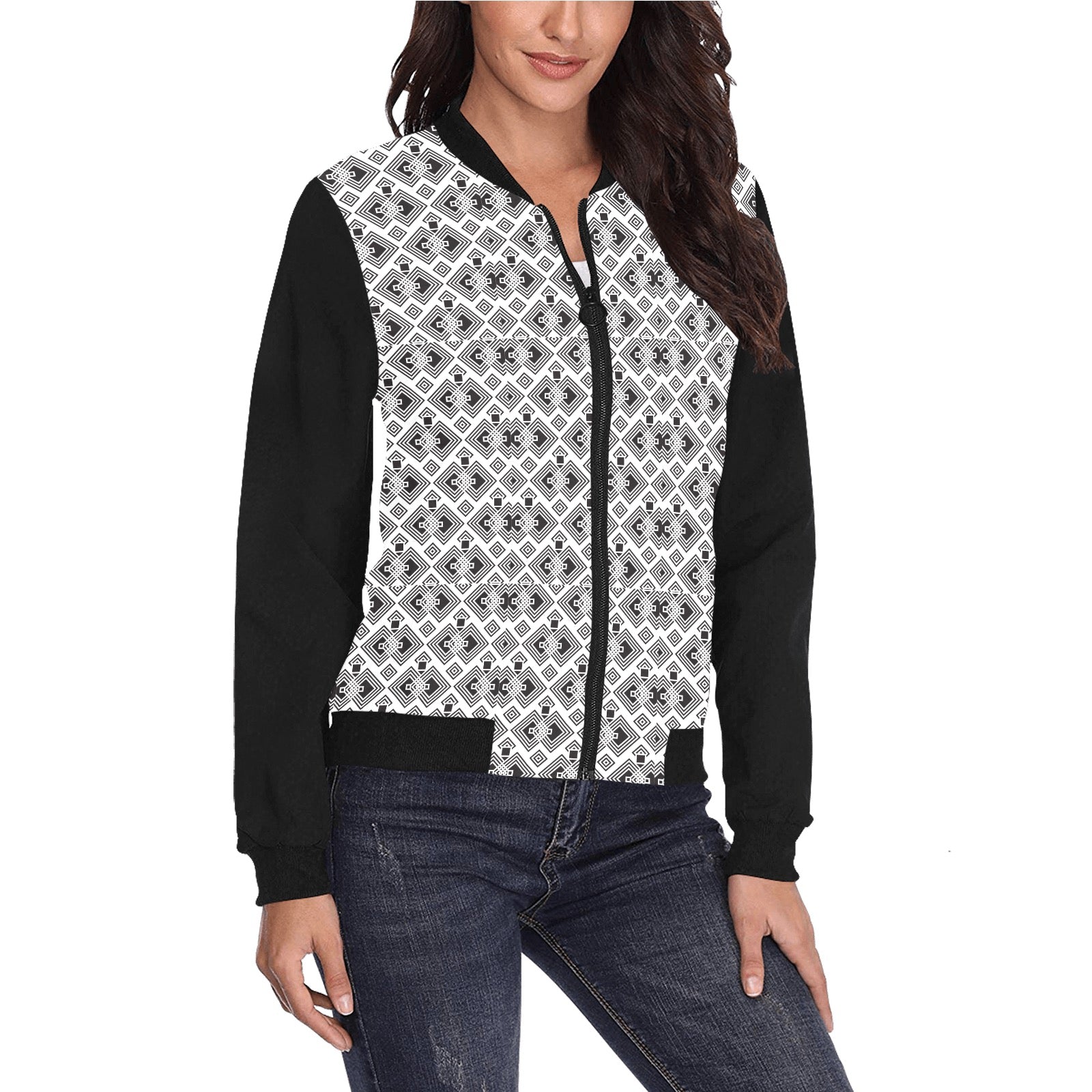 Blouson bomber imprimé intégral pour femme (Modèle H36)