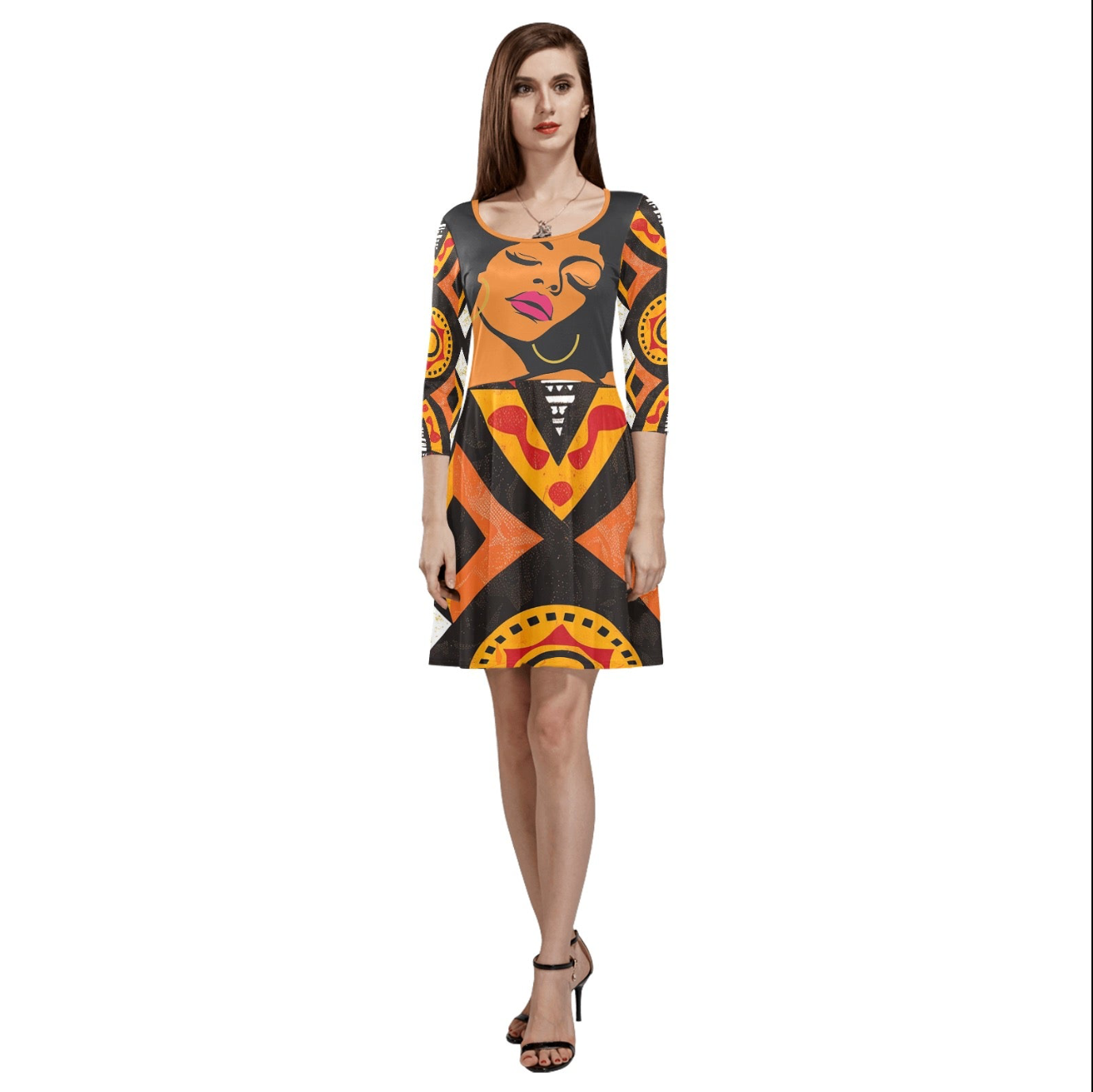 Women's 3/4 Sleeve Round Neck Sundress 3333