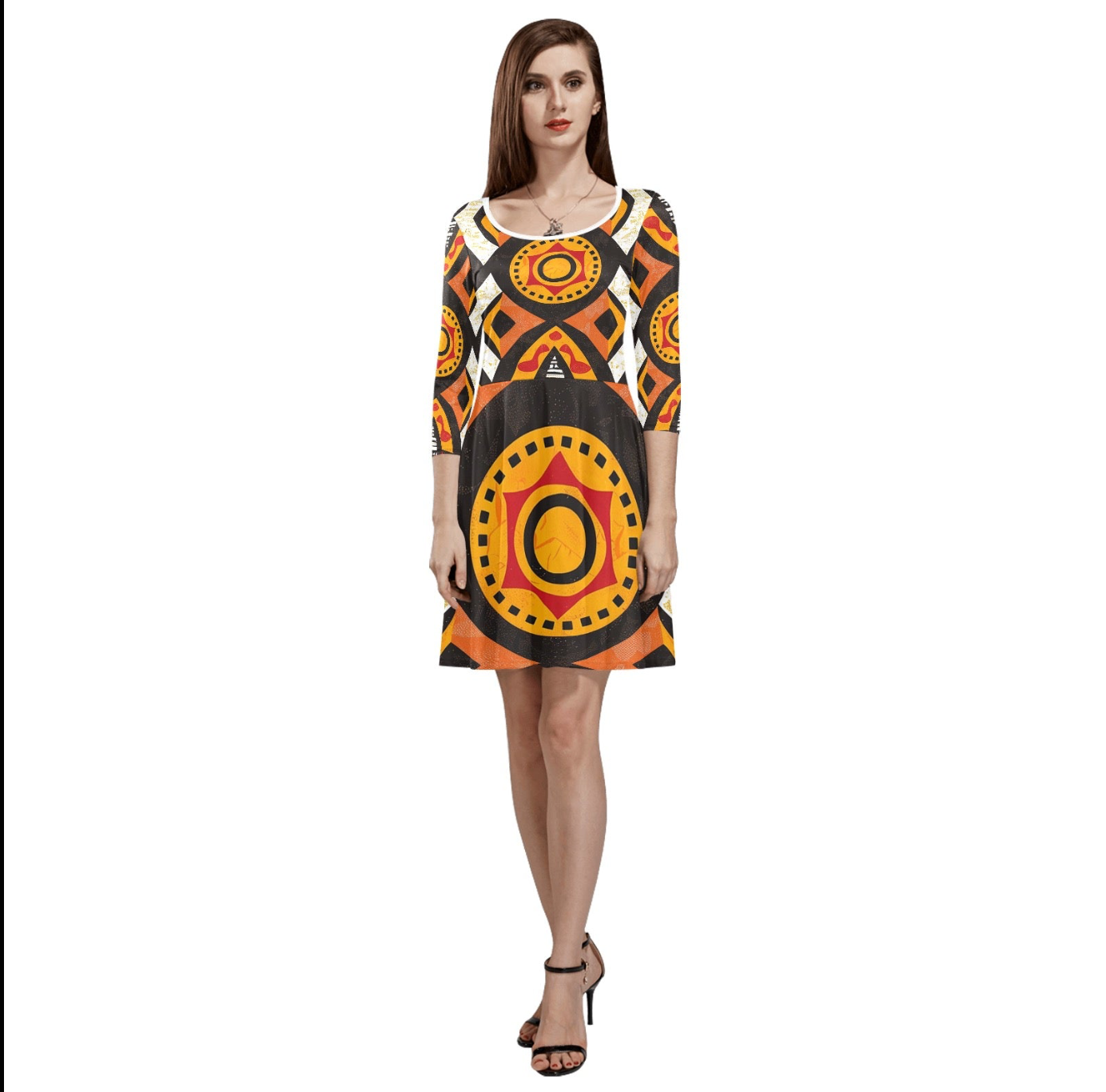 Women's 3/4 Sleeve Round Neck Sundress 3333