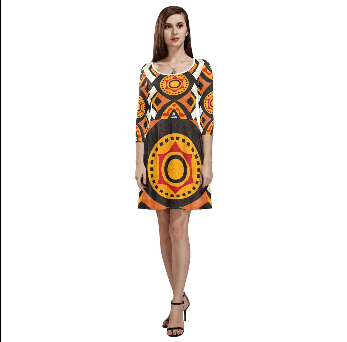 Women's 3/4 Sleeve Round Neck Sundress 3333