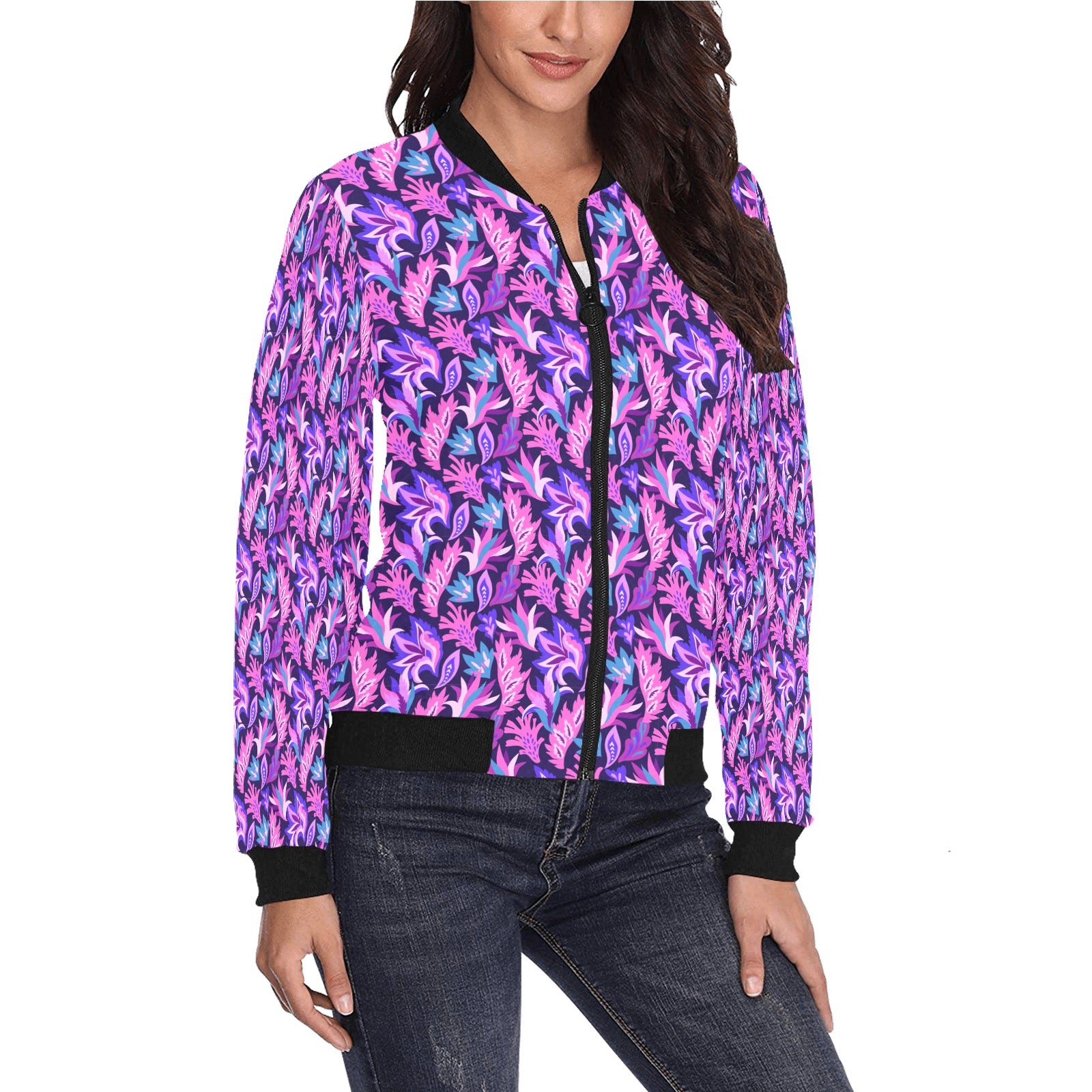 Blouson bomber imprimé intégral pour femme (Modèle H36)