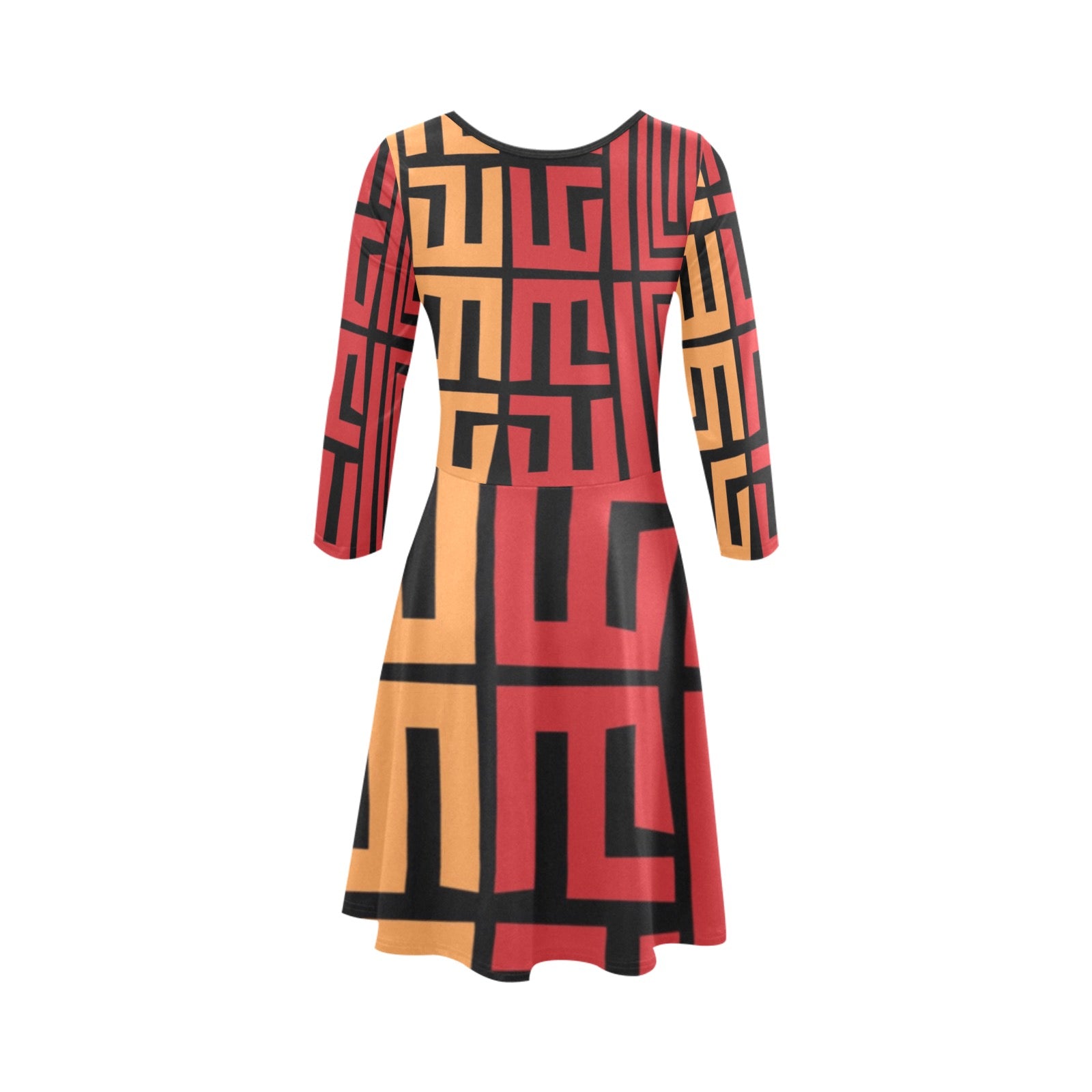 Women's 3/4 Sleeve Round Neck Sundress(Model D23)