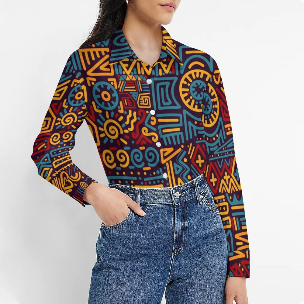 AfroCentrc Pattern  Black culture Black History Harlem Renaissance Women's long sleeved lining ( Harlem Print Magic)