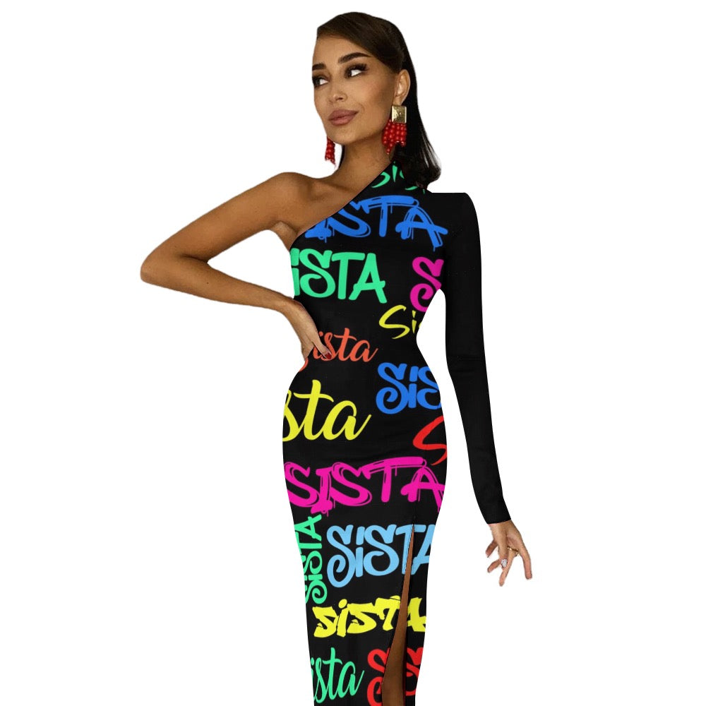 Half Sleeve Slit Dress