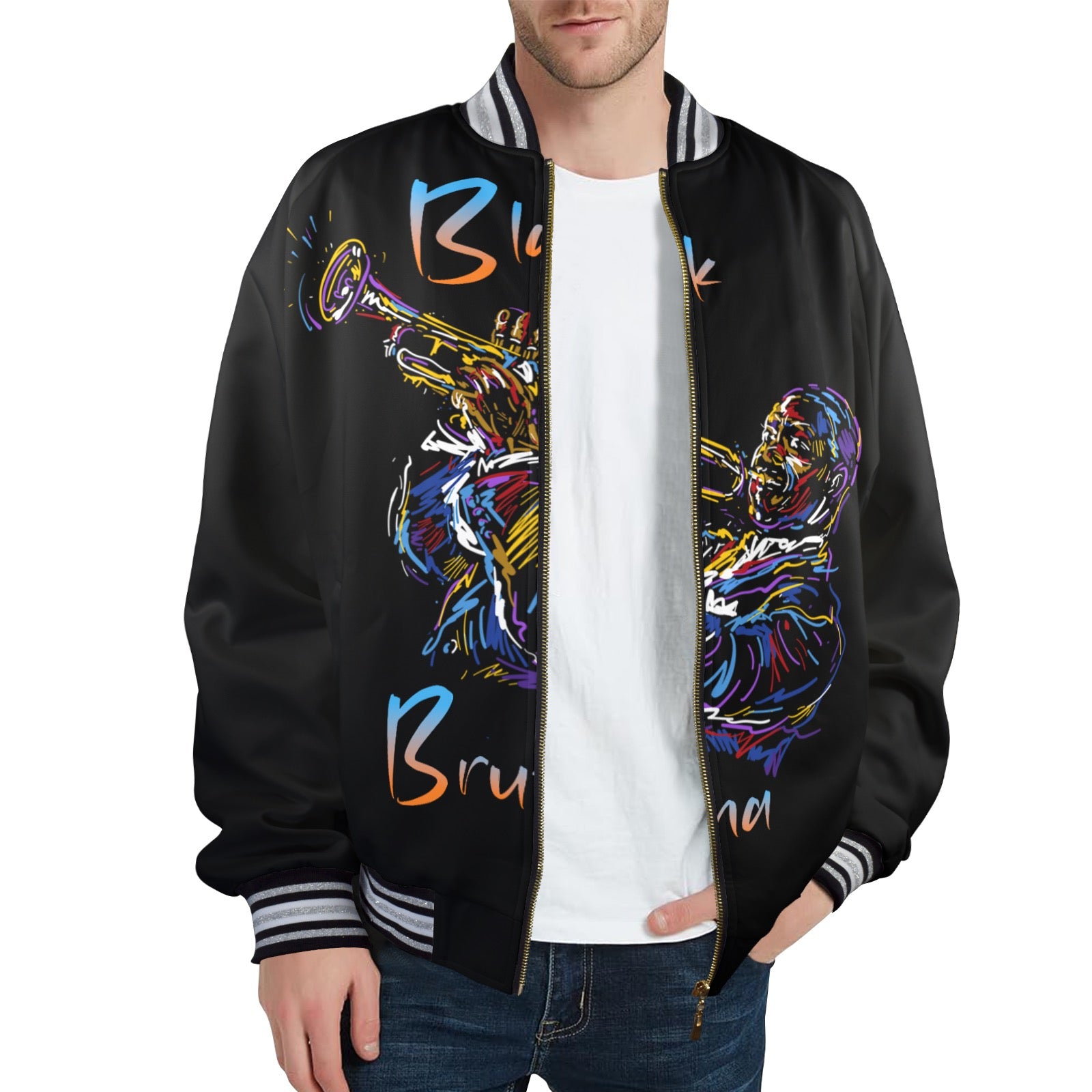 New Men's Striped Trim Bomber Jacket