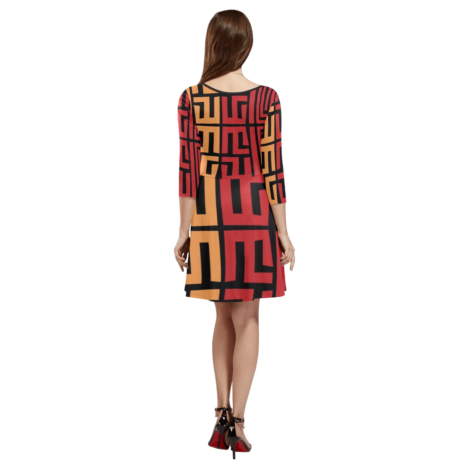 Women's 3/4 Sleeve Round Neck Sundress(Model D23)